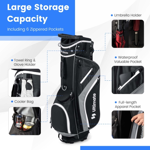 Costway Lightweight Golf Stand Bag with 14 Way Top Dividers 6 Pockets Cooler Bag Rain Hood