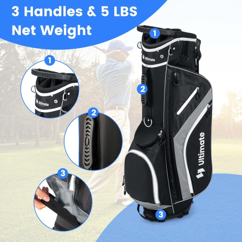 Costway Lightweight Golf Stand Bag with 14 Way Top Dividers 6 Pockets Cooler Bag Rain Hood