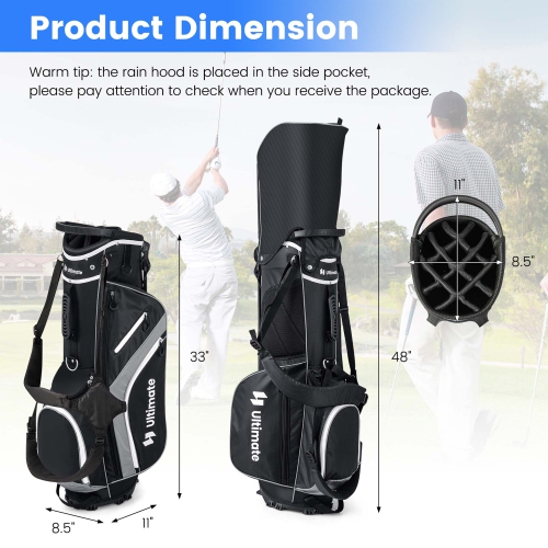 Costway Lightweight Golf Stand Bag with 14 Way Top Dividers 6 Pockets Cooler Bag Rain Hood