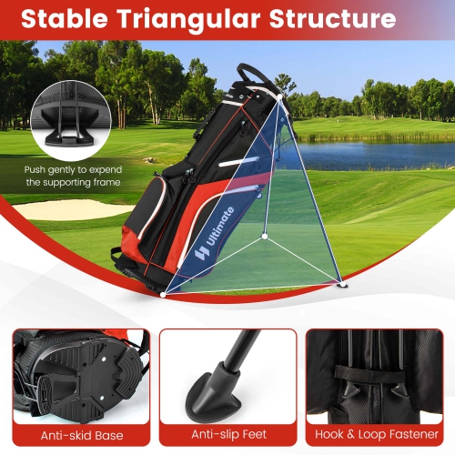 Costway Lightweight Golf Stand Bag with 14 Way Top Dividers 6 Pockets Cooler Bag Rain Hood