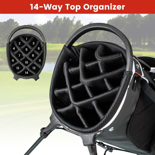 Costway Lightweight Golf Stand Bag with 14 Way Top Dividers 6 Pockets Cooler Bag Rain Hood