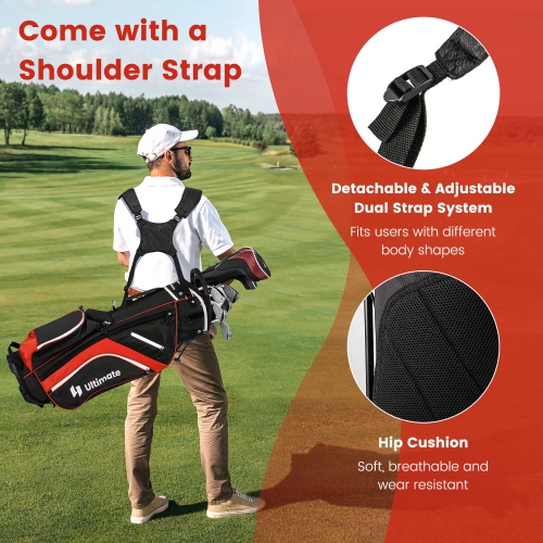 Costway Lightweight Golf Stand Bag with 14 Way Top Dividers 6 Pockets Cooler Bag Rain Hood