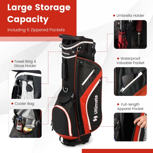Costway Lightweight Golf Stand Bag with 14 Way Top Dividers 6 Pockets Cooler Bag Rain Hood