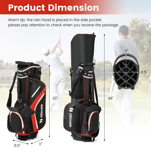 Costway Lightweight Golf Stand Bag with 14 Way Top Dividers 6 Pockets Cooler Bag Rain Hood