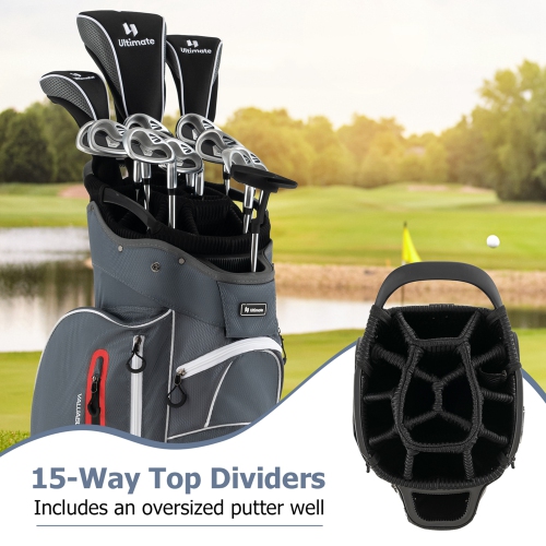 Costway Lightweight Golf Cart Bag with 15 Way Top Divider Individual Putter Well Cooler Bag