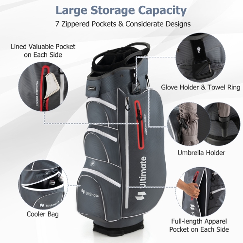 Costway Lightweight Golf Cart Bag with 15 Way Top Divider Individual Putter Well Cooler Bag