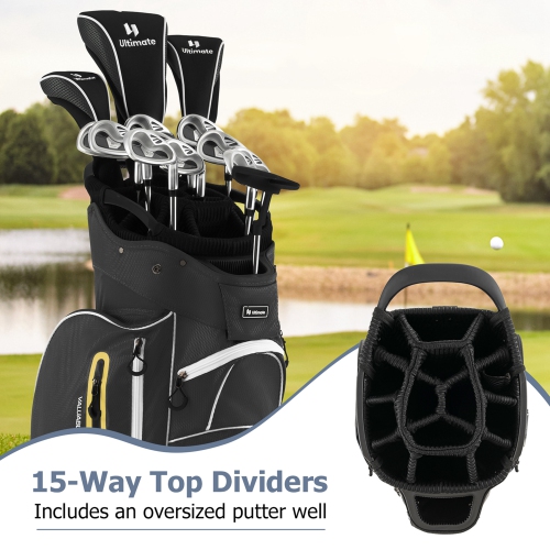 Costway Lightweight Golf Cart Bag with 15 Way Top Divider Individual Putter Well Cooler Bag