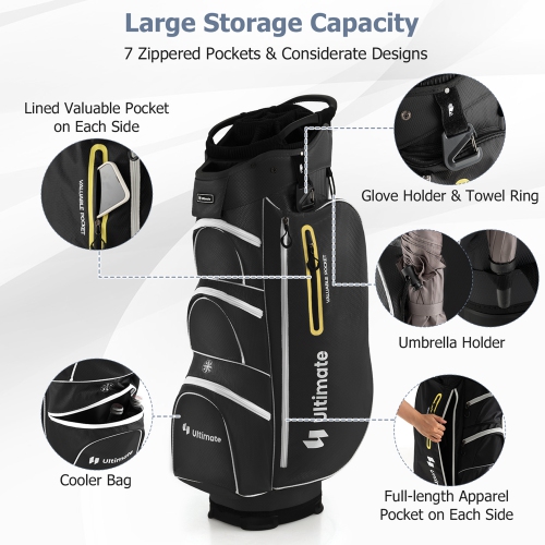 Costway Lightweight Golf Cart Bag with 15 Way Top Divider Individual Putter Well Cooler Bag