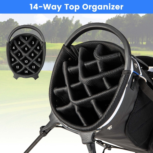 Costway Lightweight Golf Stand Bag with 14 Way Top Dividers 6 Pockets Cooler Bag Rain Hood