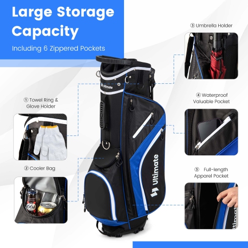 Costway Lightweight Golf Stand Bag with 14 Way Top Dividers 6 Pockets Cooler Bag Rain Hood