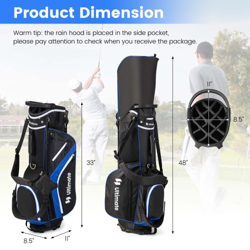 Costway Lightweight Golf Stand Bag with 14 Way Top Dividers 6 Pockets Cooler Bag Rain Hood