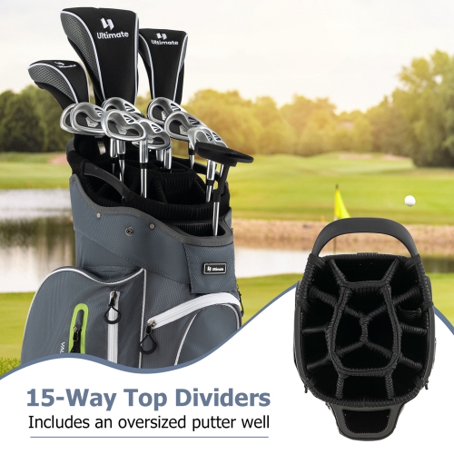Costway Lightweight Golf Cart Bag with 15 Way Top Divider Individual Putter Well Cooler Bag