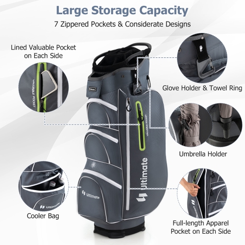 Costway Lightweight Golf Cart Bag with 15 Way Top Divider Individual Putter Well Cooler Bag