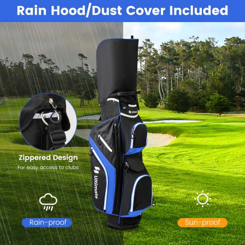 Costway Lightweight Golf Cart Bag with 14 Way Top Dividers 9 Pockets Rain Hood Cooler Bag