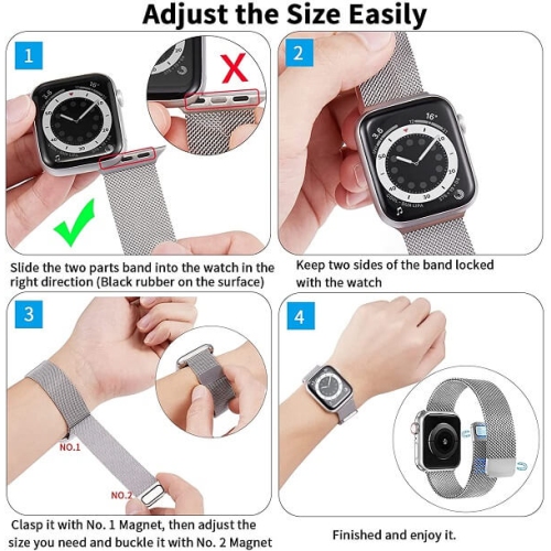Apple Watch 40mm Band Stainless Steel Magnetic Loop Watch Band Milness Strap for iWatch SE Ultra Series 8 7 6 5 4 3 2 1 - Silver