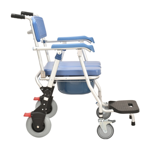 Chaise d’aisance médicale en fauteuil roulant une touche chaise d’aisance repliable toilettes chaise de douche utilisation comme toilette mobile