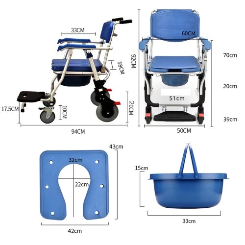 Chaise d’aisance médicale en fauteuil roulant une touche chaise d’aisance repliable toilettes chaise de douche utilisation comme toilette mobile