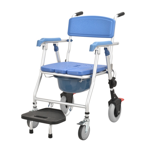 Chaise d’aisance médicale en fauteuil roulant une touche chaise d’aisance repliable toilettes chaise de douche utilisation comme toilette mobile