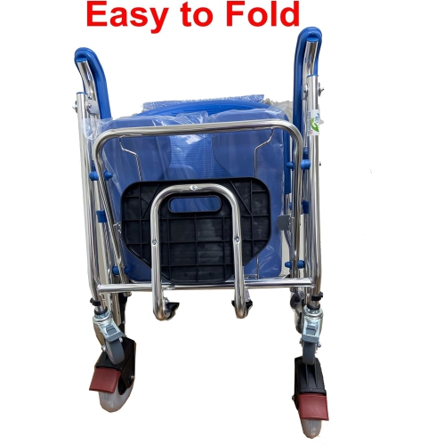 Chaise d’aisance médicale en fauteuil roulant une touche chaise d’aisance repliable toilettes chaise de douche utilisation comme toilette mobile
