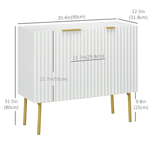 HOMCOM Accent Cabinet, Sideboard Buffet Cabinet, Modern Storage Cabinet with Gold Legs, Soft Close, Adjustable Shelves, White