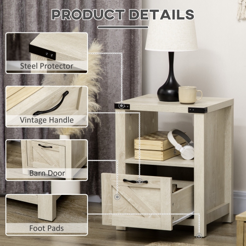 Table d'appoint avec rangement HOMCOM, table de bout avec tiroir, tablette ouverte et panneau de style grange, table de chevet pour salon, chambre à