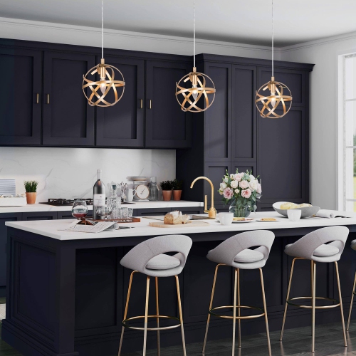 Modern Gold Globe Pendant Light, Gold In Geometric Rattan Globe Modern/Contemporary Globe LED Mini Hanging Kitchen Island Light