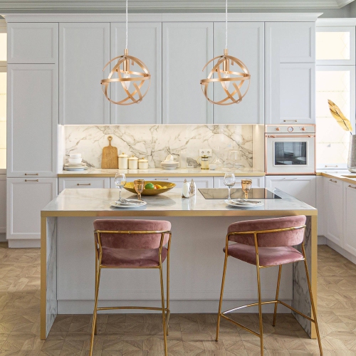 Modern Gold Globe Pendant Light, Gold In Geometric Rattan Globe Modern/Contemporary Globe LED Mini Hanging Kitchen Island Light