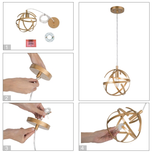 Modern Gold Globe Pendant Light, Gold In Geometric Rattan Globe Modern/Contemporary Globe LED Mini Hanging Kitchen Island Light