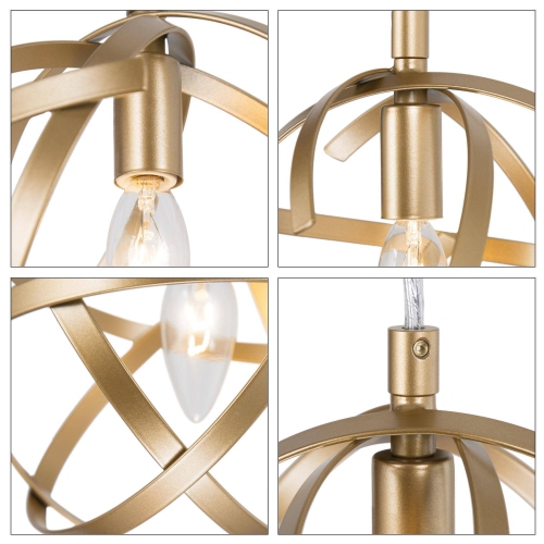 Modern Gold Globe Pendant Light, Gold In Geometric Rattan Globe Modern/Contemporary Globe LED Mini Hanging Kitchen Island Light