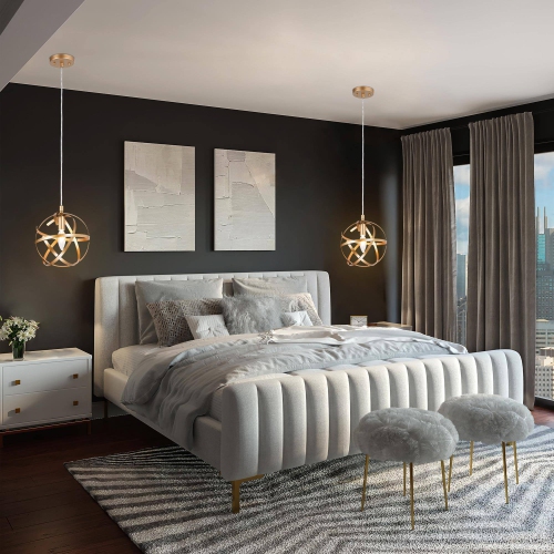 Modern Gold Globe Pendant Light, Gold In Geometric Rattan Globe Modern/Contemporary Globe LED Mini Hanging Kitchen Island Light