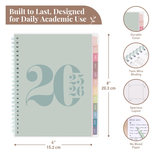 Rileys & Co 2025-2026 12-month Typographic Academic Weekly & Monthly Planner 8 x 6 in Green