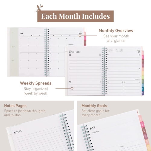 Rileys & Co 2025-2026 12-month Typographic Academic Weekly & Monthly Planner 8 x 6 in Green