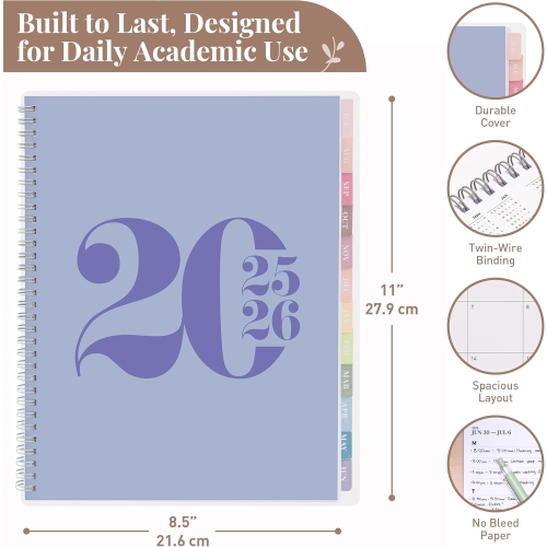Agenda hebdomadaire et mensuel académique typographique de 2025-2026 12 mois de Rileys & Co, 8,5 x 11 po, bleu