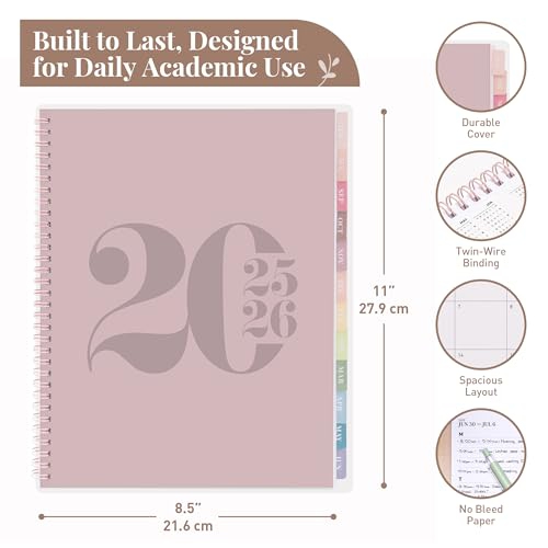 Agenda hebdomadaire et mensuel académique typographique de 2025-2026 12 mois de Rileys & Co, 8,5 x 11, rose