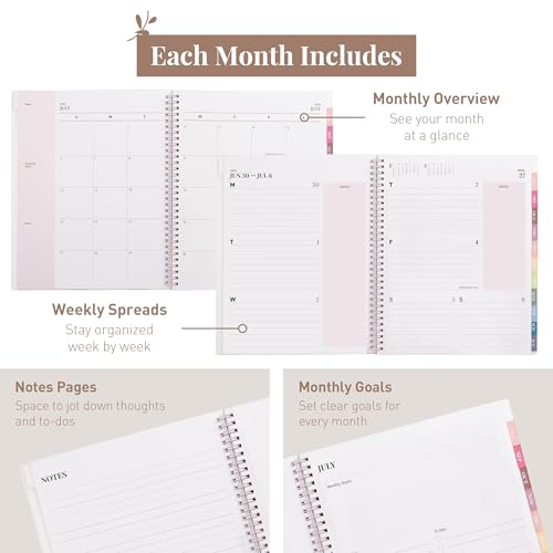 Agenda hebdomadaire et mensuel académique typographique de 2025-2026 12 mois de Rileys & Co, 8,5 x 11, rose