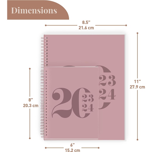 Agenda hebdomadaire et mensuel académique typographique de 2025-2026 12 mois de Rileys & Co, 8,5 x 11, rose