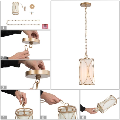 Modern Drum Island Pendant Light 1-Light Brass Gold Cage Chandelier Pendant Ceiling Light with Fabric Shade