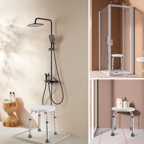 Chaise de douche à hauteur réglable à 8 niveaux, tabouret de douche de bain pour douche intérieure avec pieds en caoutchouc stables, pieds