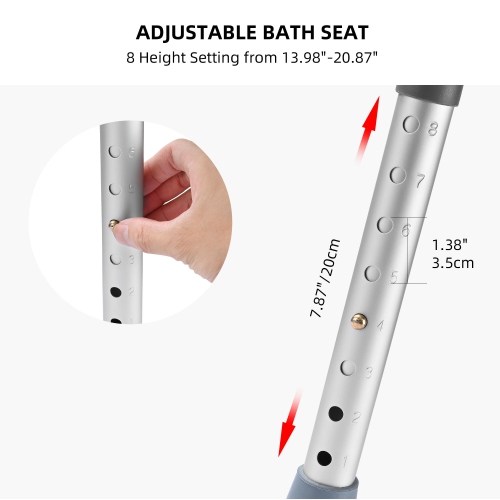 Chaise de douche à hauteur réglable à 8 niveaux, tabouret de douche de bain pour douche intérieure avec pieds en caoutchouc stables, pieds