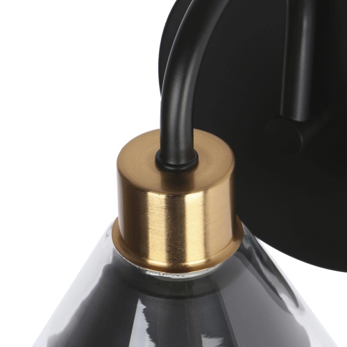 Modern Black Bathroom Vanity Light, 5.5-in W 1-Light Black and Brass Gold In Cone Glass Modern/Contemporary LED Wall Sconce