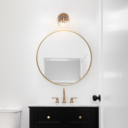 Modern Globe Bubble Bedroom Wall Lights, 5.5-in W 1-Light Satin Gold with Clear Globe Glass Modern/Contemporary LED Wall Sconce