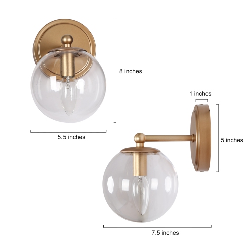 Modern Globe Bubble Bedroom Wall Lights, 5.5-in W 1-Light Satin Gold with Clear Globe Glass Modern/Contemporary LED Wall Sconce
