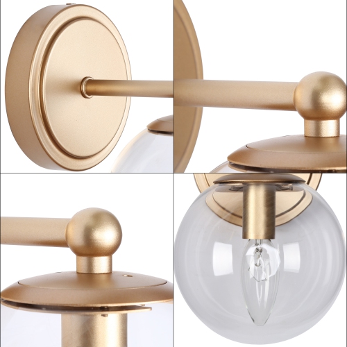 Modern Globe Bubble Bedroom Wall Lights, 5.5-in W 1-Light Satin Gold with Clear Globe Glass Modern/Contemporary LED Wall Sconce