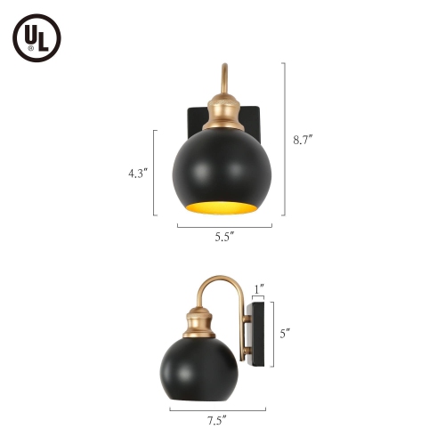 Industrial Black Bathroom Sconce 5.5 in. 1-Light Modern Gold Bathroom Vanity Wall Light