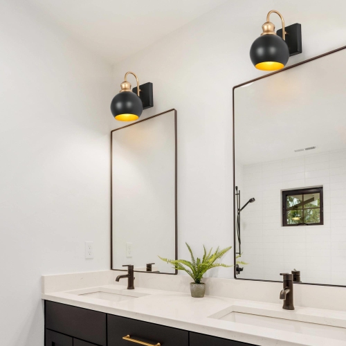 Industrial Black Bathroom Sconce 5.5 in. 1-Light Modern Gold Bathroom Vanity Wall Light