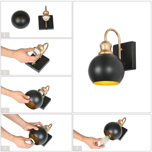 Industrial Black Bathroom Sconce 5.5 in. 1-Light Modern Gold Bathroom Vanity Wall Light