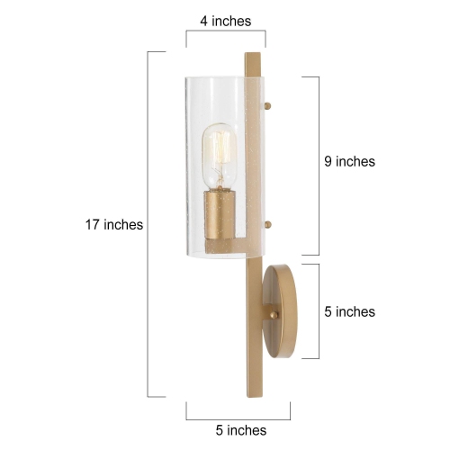 Modern Cylinder Powder Room Wall Sconce 1-Light Gold Bathroom Vanity Light with Seeded Glass Shade