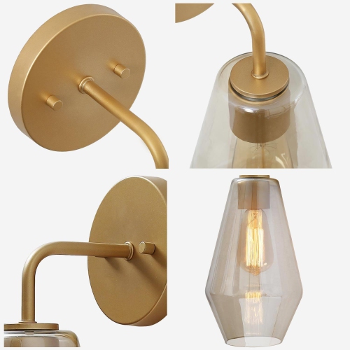 Modern Geometric Wall Sconce Transitional 1-Light Bathroom Brass Gold Vanity Light with Frosted Glass Shade