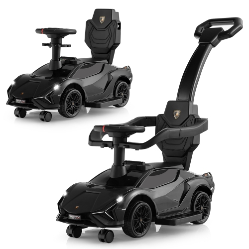 GYMAX  3-In-1 Licensed Lamborghini Ride On Push Car Walking Toy Stroller With USB Port