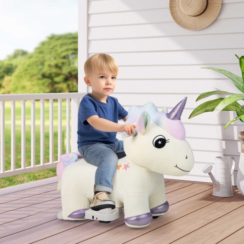 Gymax 6V Electric Animal Ride On Toy Unicorn Kids Plush Ride-on w/ Music & Handlebars